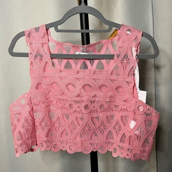 Dondup Camica Prunella Embroidered Mesh Pink Crop Top 44 - Picture 10 of 10
